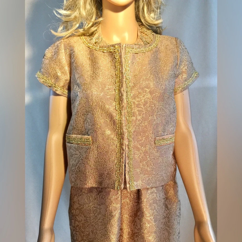 MILLY Gold Halter top Mini dress and cropped jacket Metallic Backless Size 4 - Picture 2 of 15